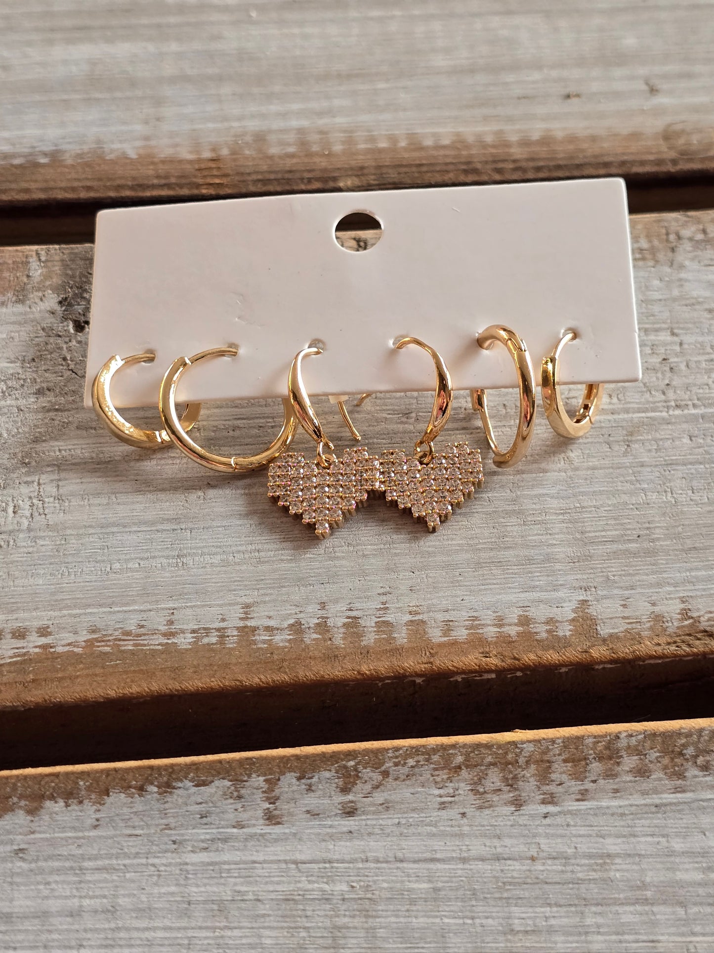 Set of 3 Hoop Earrings with Dangle Heart