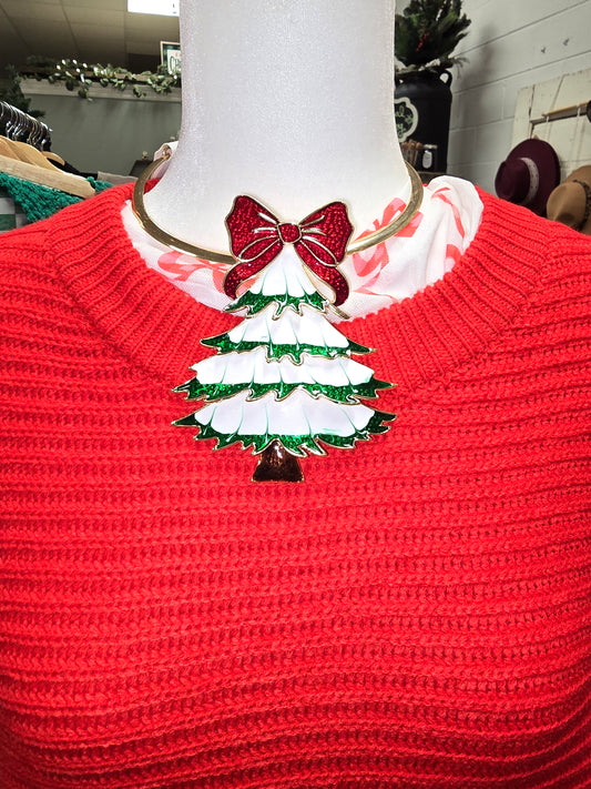 Goldtone Necklace & Large Holiday Broch