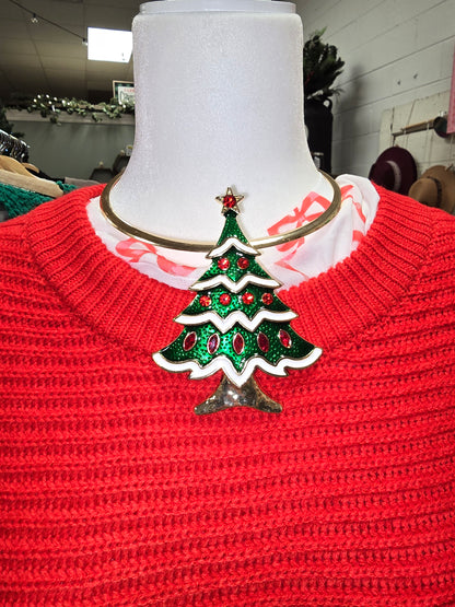 Goldtone Necklace & Large Holiday Broch