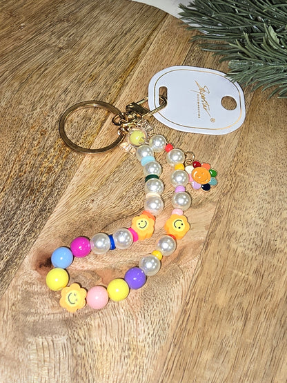 Daisy/Smiley Beaded Keychain Wristlet