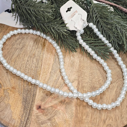 Long Faux Pearl Neckalce & Earring Set
