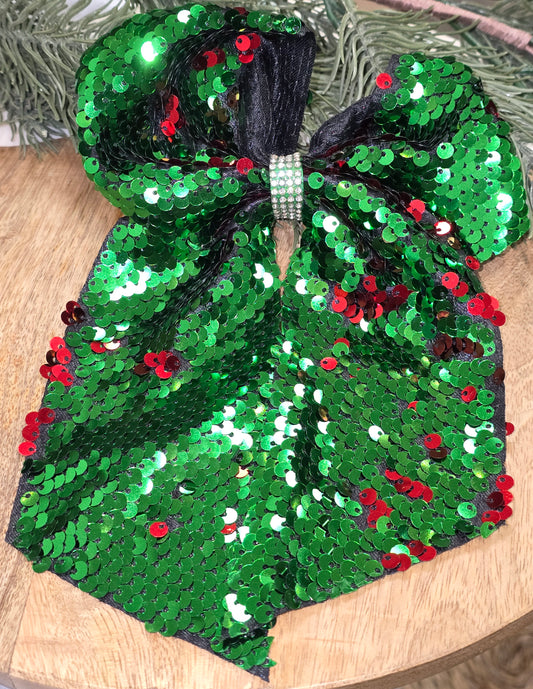 Green Sequin Bow On Alligator Clip