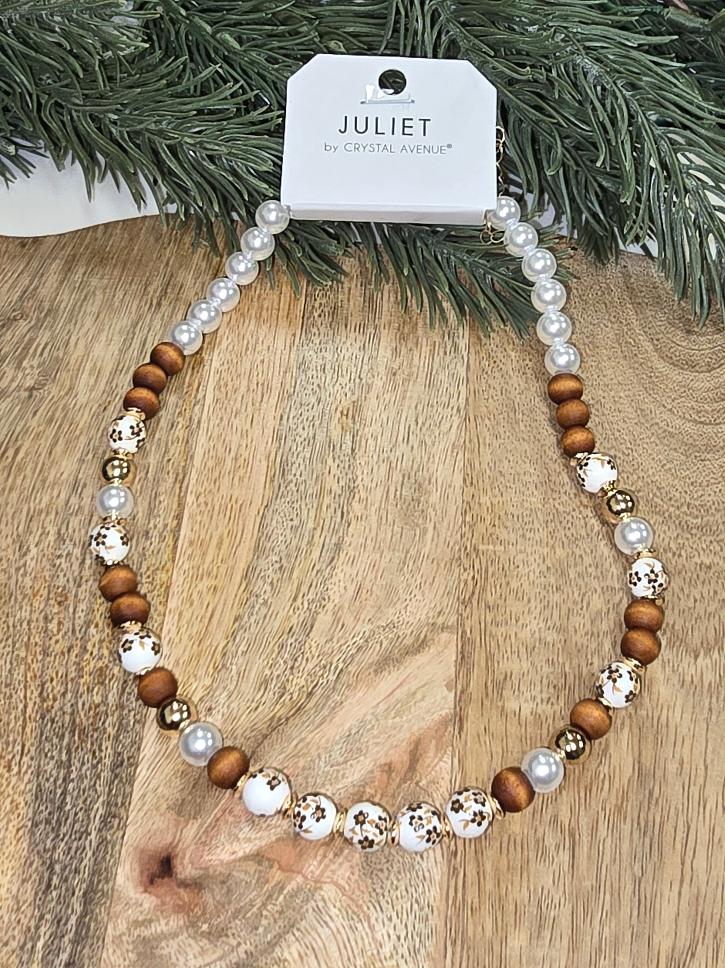 Brown Floral Faux Pearl Necklace
