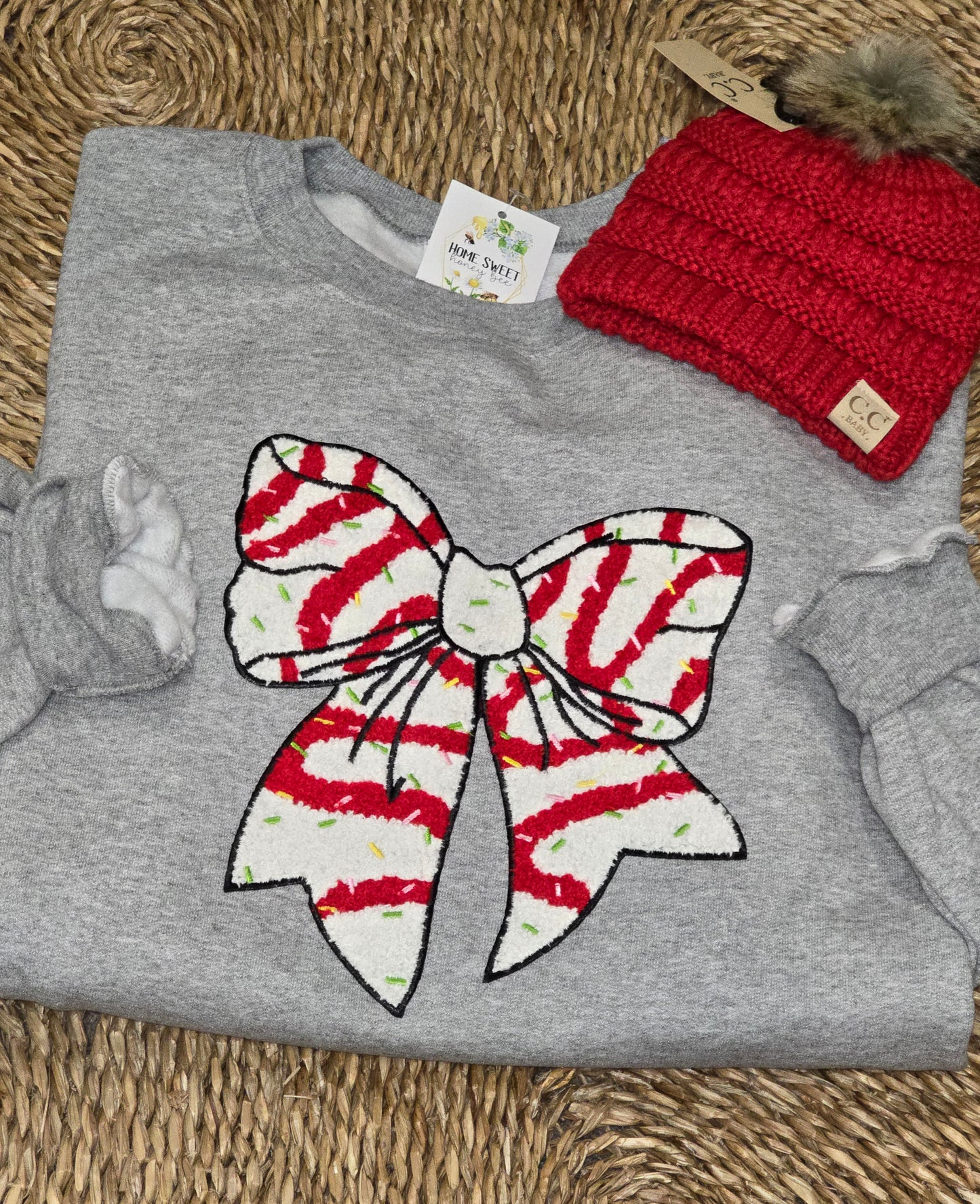 Christmas Cake Bow Chenille Patch Crew