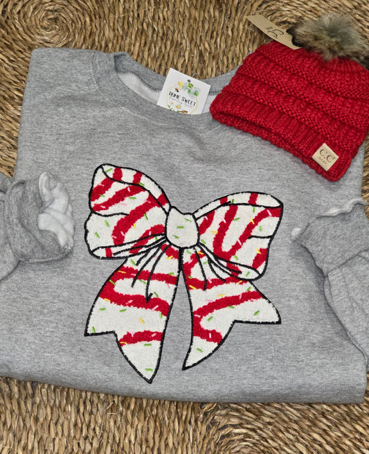 Christmas Cake Bow Chenille Patch Crew