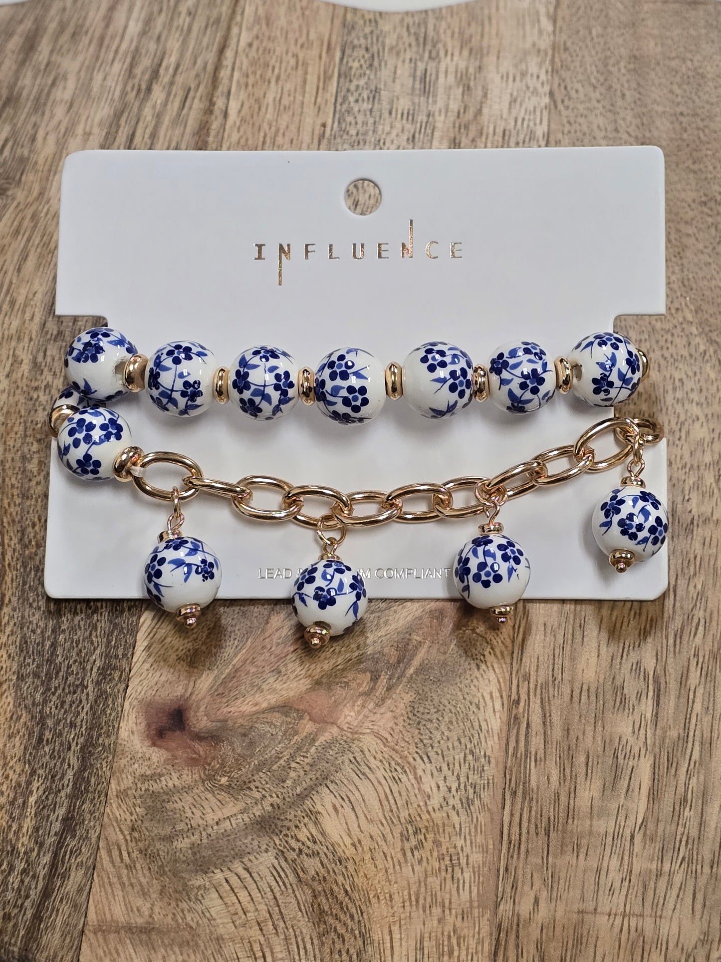 Chunky Blue Floral Double Bracelet Set