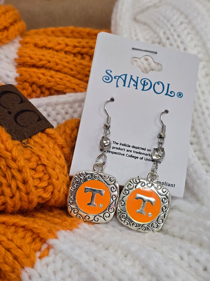 Tennessee Scroll and T Earrings