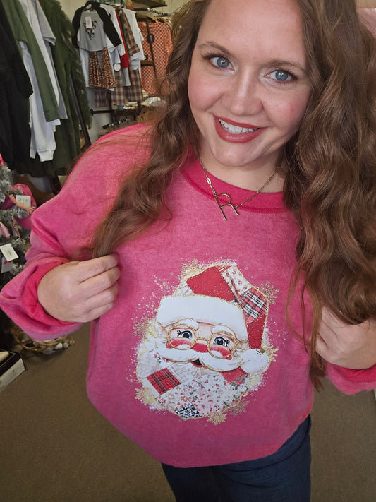 Red Inside Out Faux Patchwork Santa Crew(PREORDER)