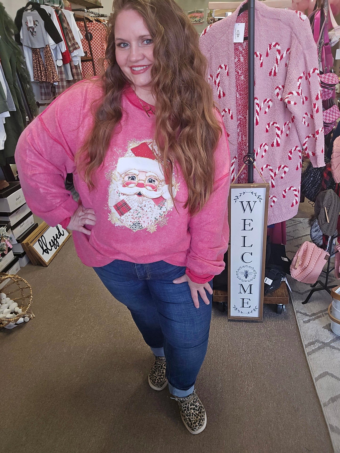 Red Inside Out Faux Patchwork Santa Crew(PREORDER)