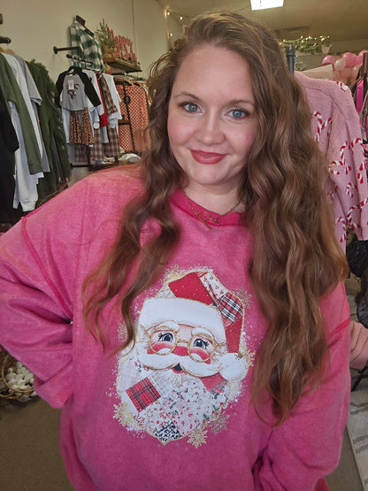 Red Inside Out Faux Patchwork Santa Crew(PREORDER)