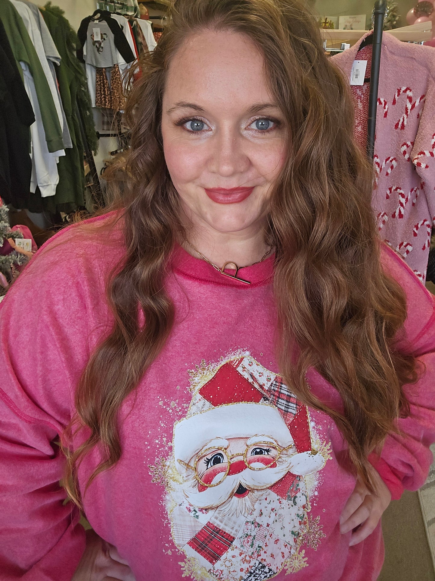 Red Inside Out Faux Patchwork Santa Crew(PREORDER)