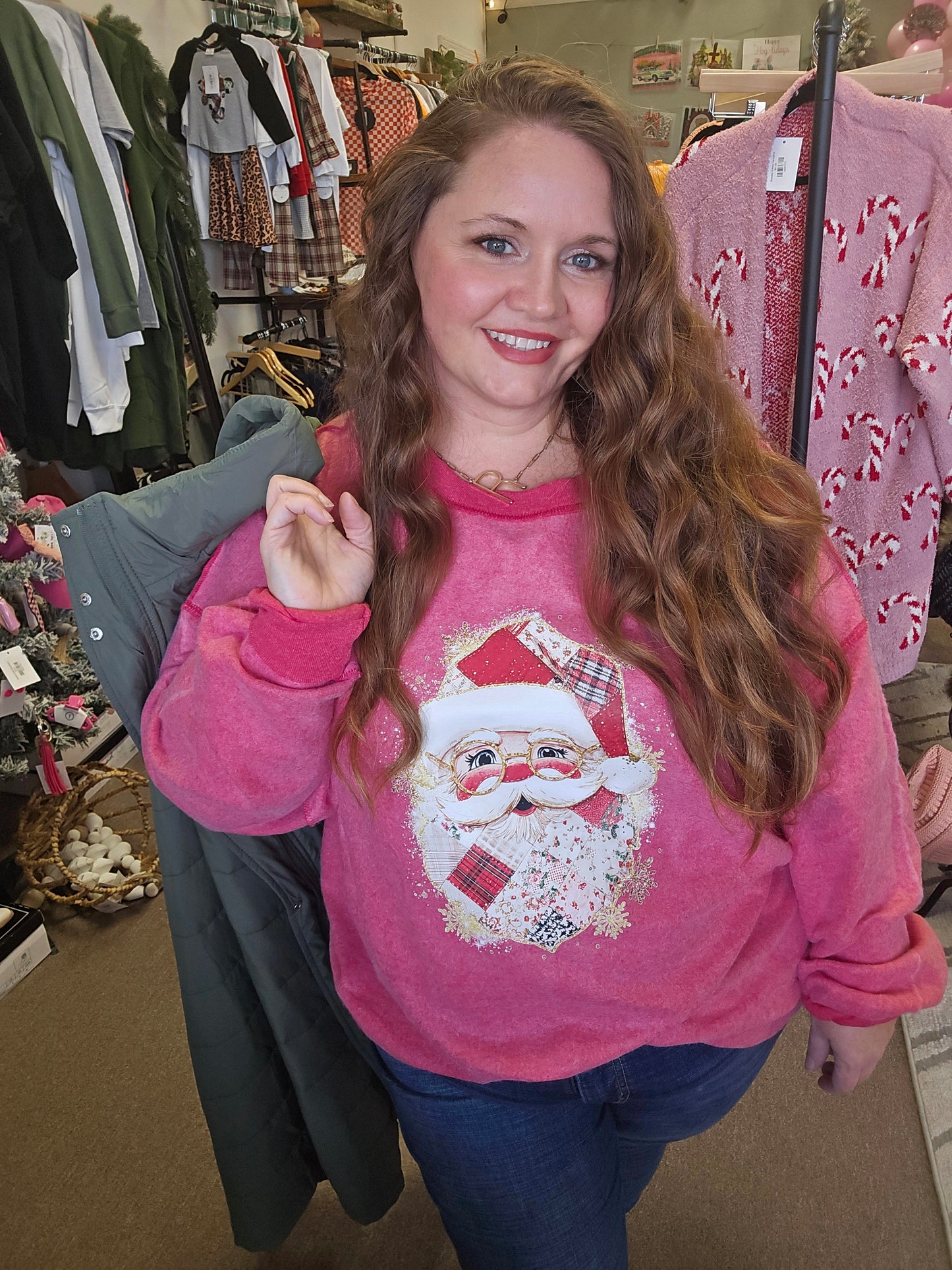 Red Inside Out Faux Patchwork Santa Crew(PREORDER)