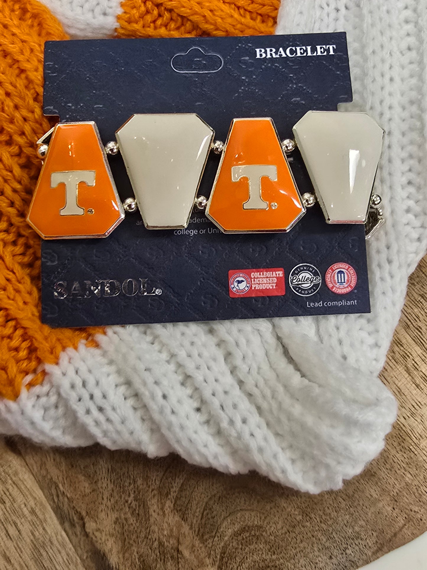 Tennessee Orange and White 'T' Stretch Bracelet