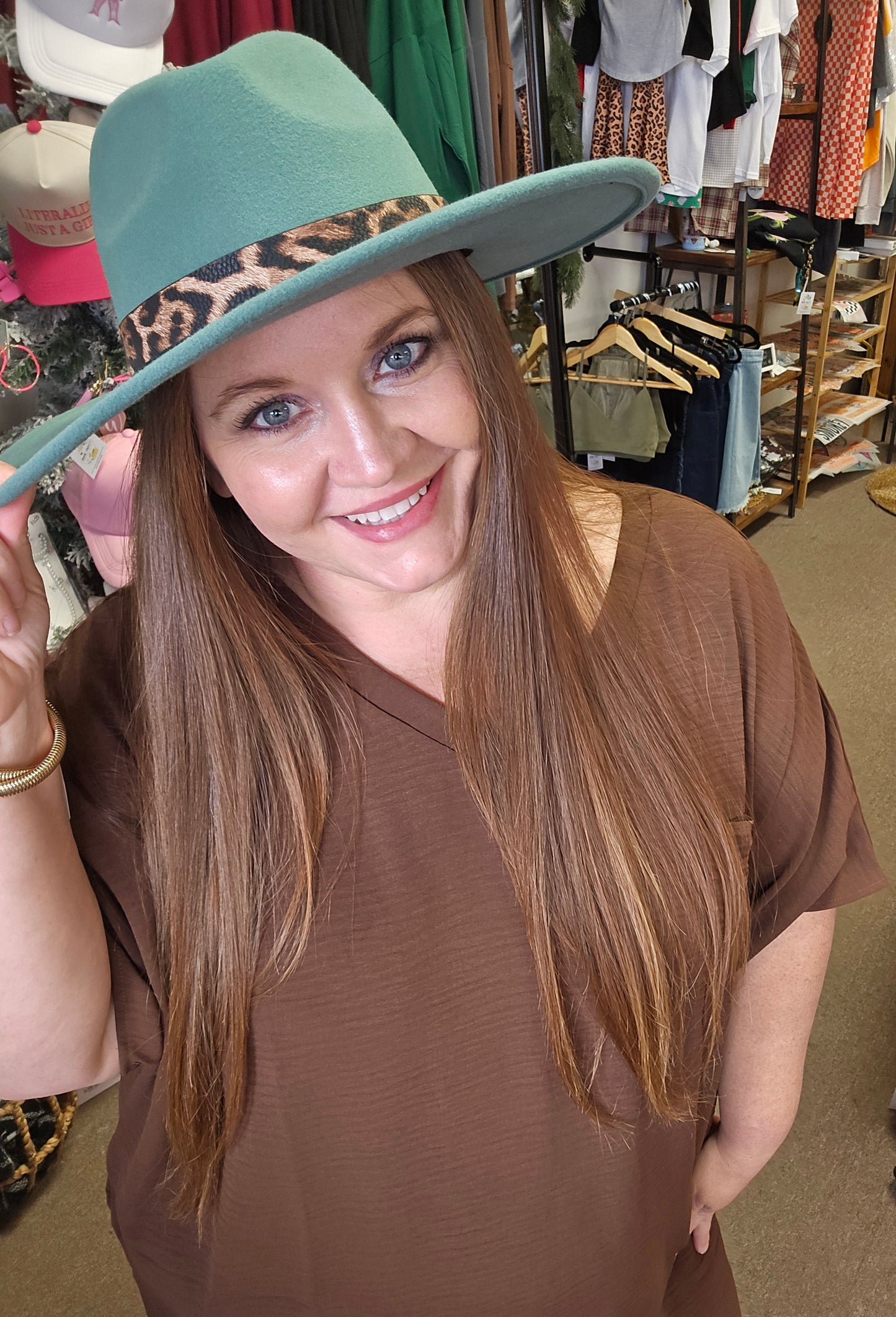 Teal Leopard Felt Hat