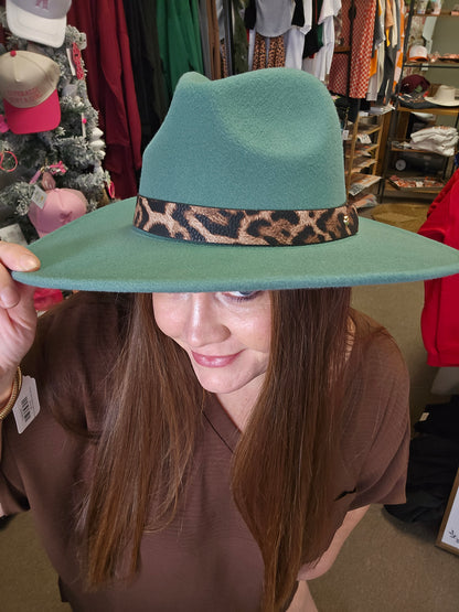 Teal Leopard Felt Hat
