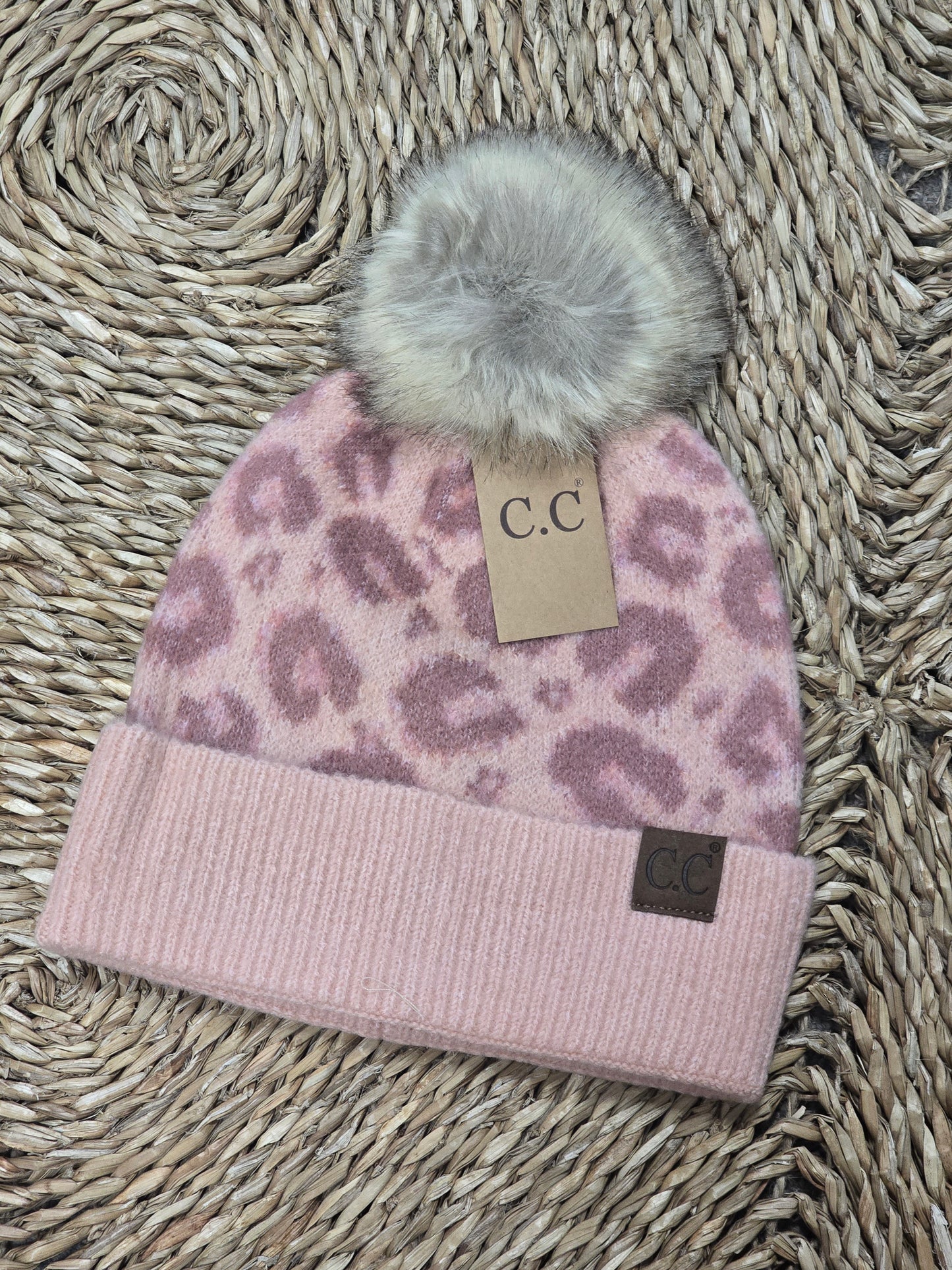 CC.Beanie Leopard Pattern Pom Beanie