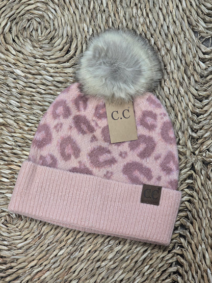 CC.Beanie Leopard Pattern Pom Beanie