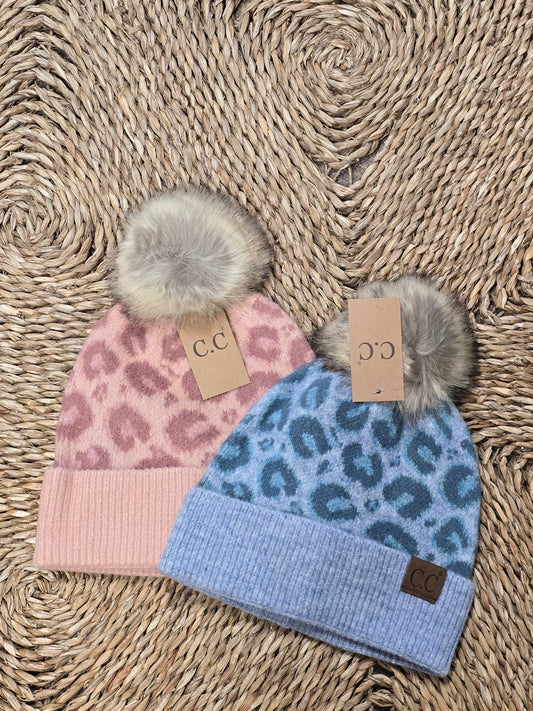 CC.Beanie Leopard Pattern Pom Beanie