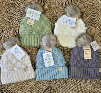 CC.Beanie KIDS Bobble Knit Faux Fur Pom