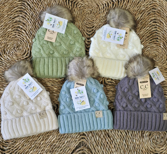 CC.Beanie KIDS Bobble Knit Faux Fur Pom