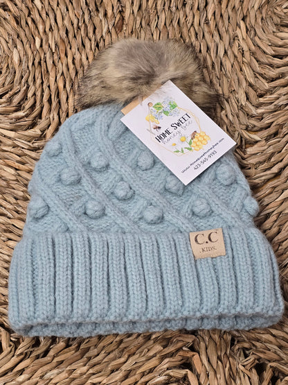 CC.Beanie KIDS Bobble Knit Faux Fur Pom