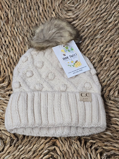 CC.Beanie KIDS Bobble Knit Faux Fur Pom