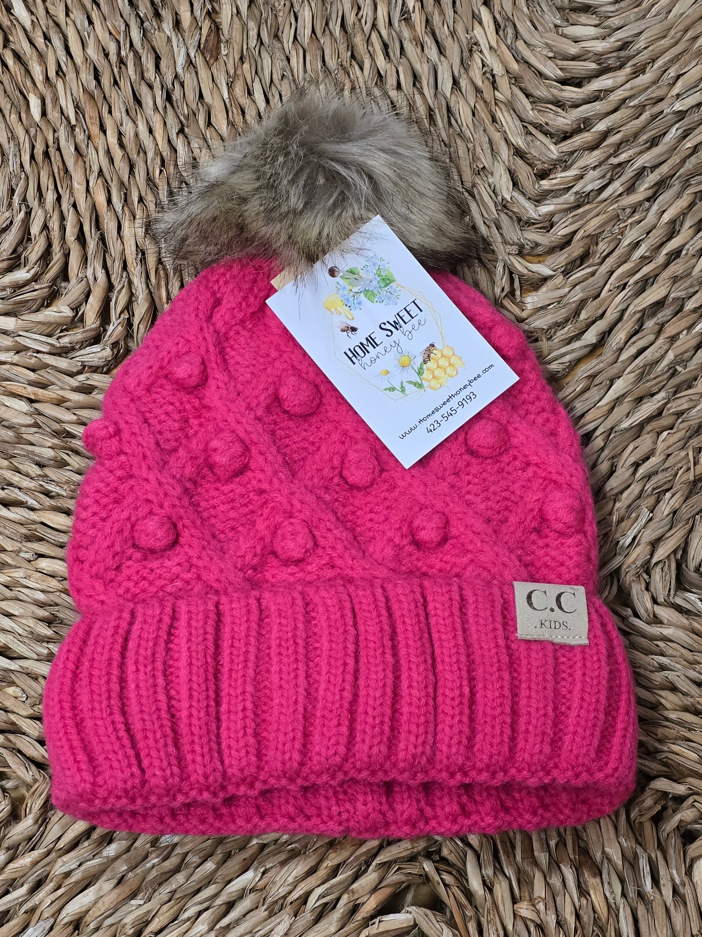 CC.Beanie KIDS Bobble Knit Faux Fur Pom