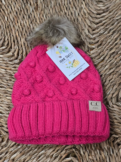 CC.Beanie KIDS Bobble Knit Faux Fur Pom