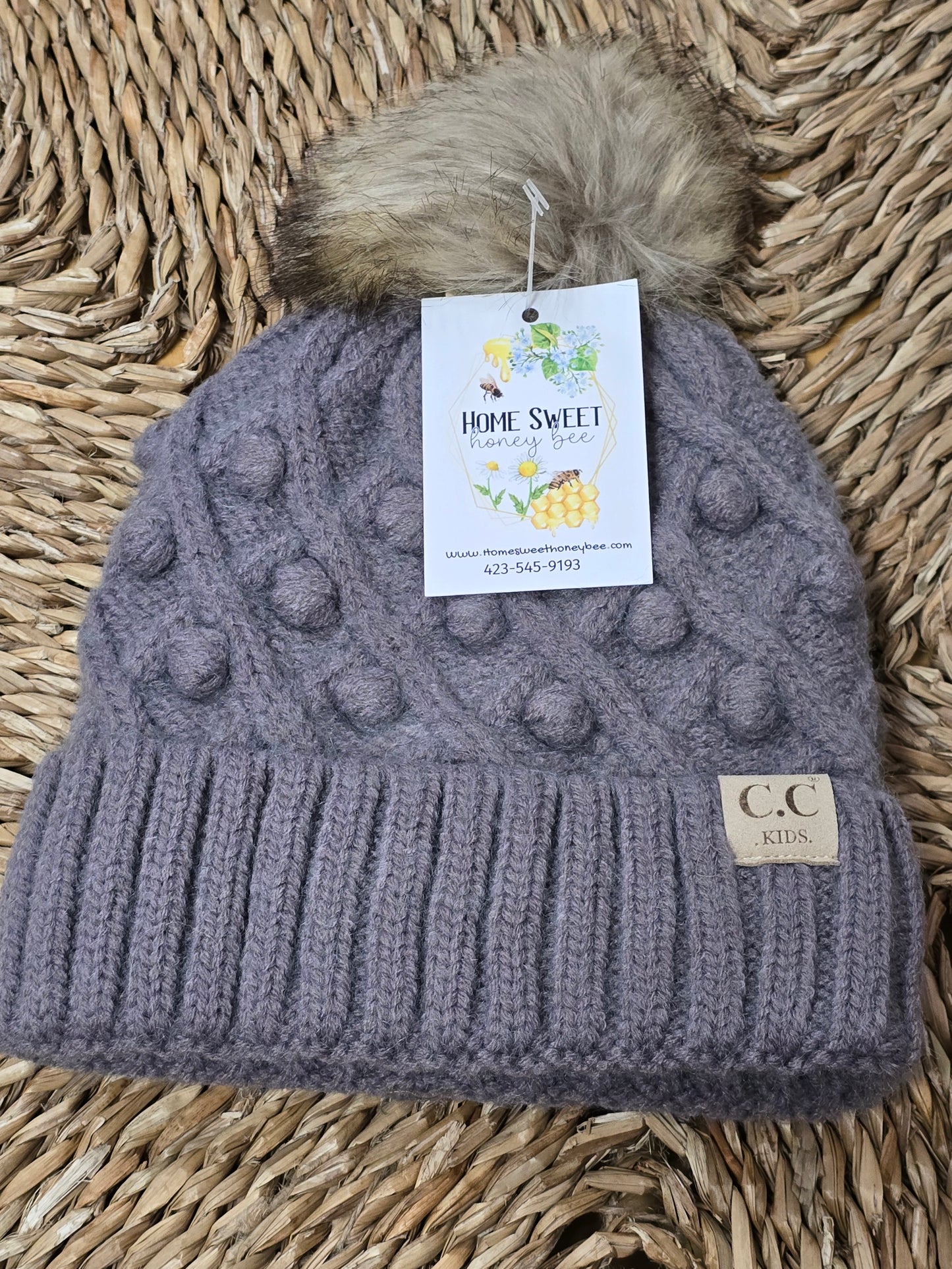 CC.Beanie KIDS Bobble Knit Faux Fur Pom