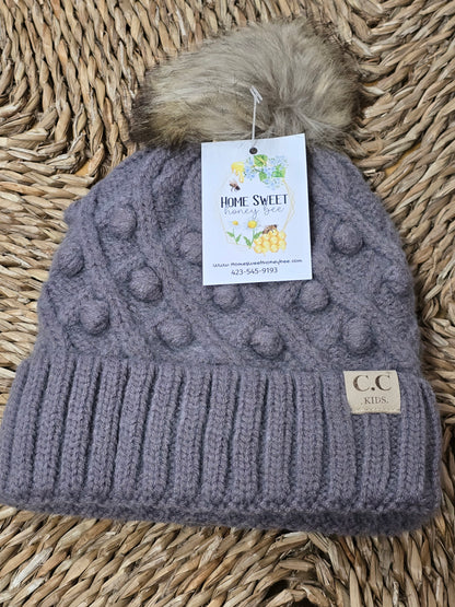 CC.Beanie KIDS Bobble Knit Faux Fur Pom