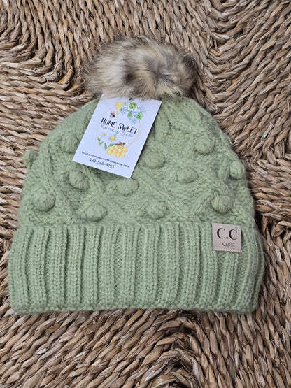 CC.Beanie KIDS Bobble Knit Faux Fur Pom