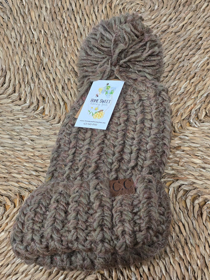 Chunky Knit Yarn Pom C.C. Beanie
