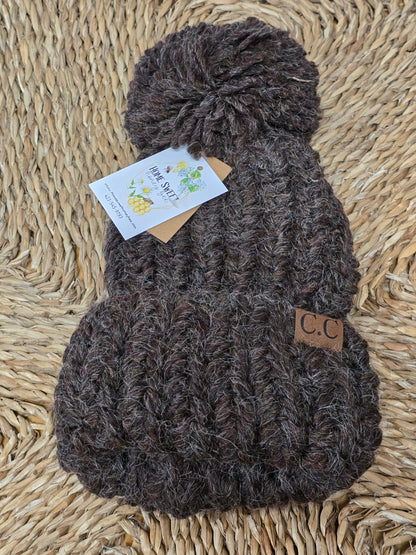 Chunky Knit Yarn Pom C.C. Beanie