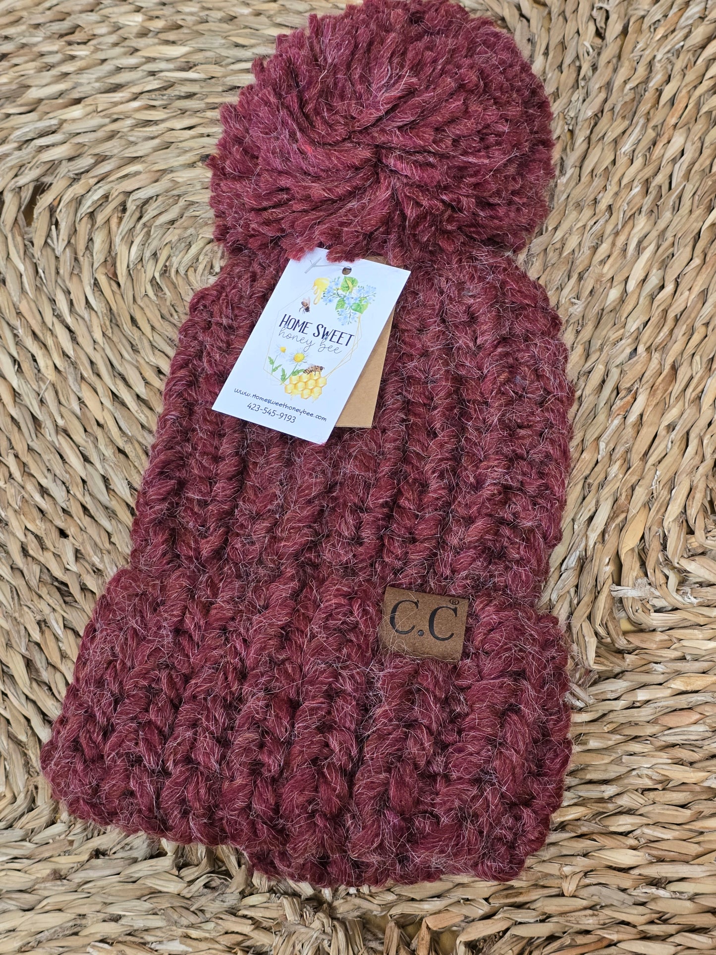 Chunky Knit Yarn Pom C.C. Beanie