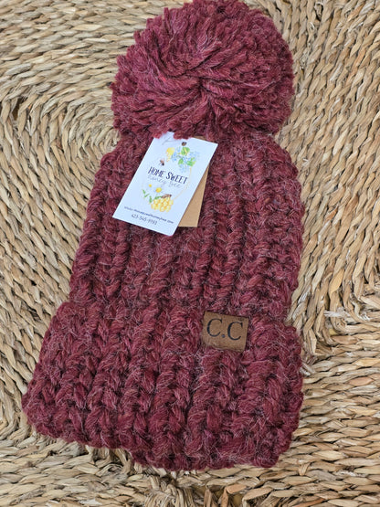 Chunky Knit Yarn Pom C.C. Beanie