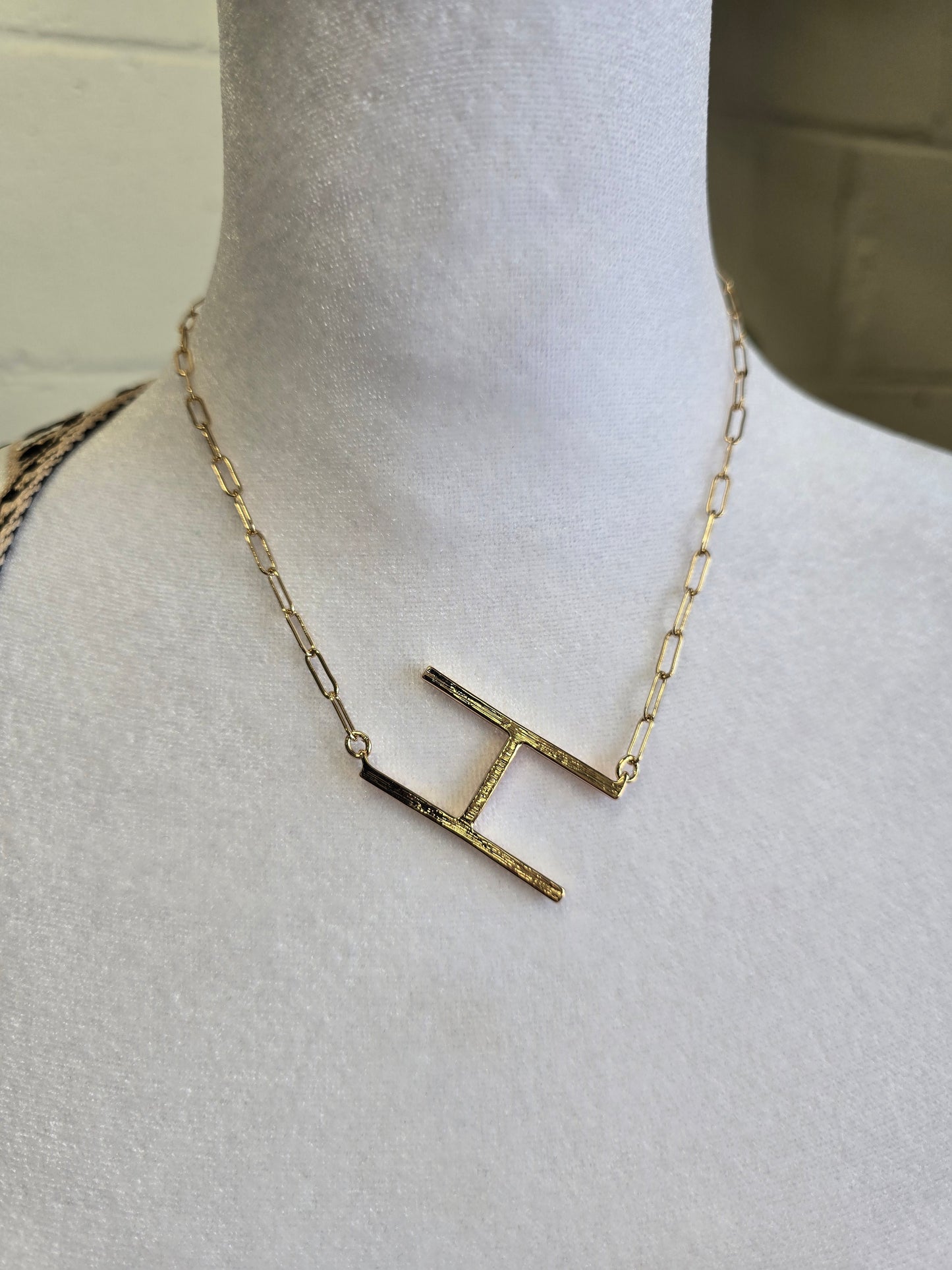 Large Sideways Goldtone Initial Necklace