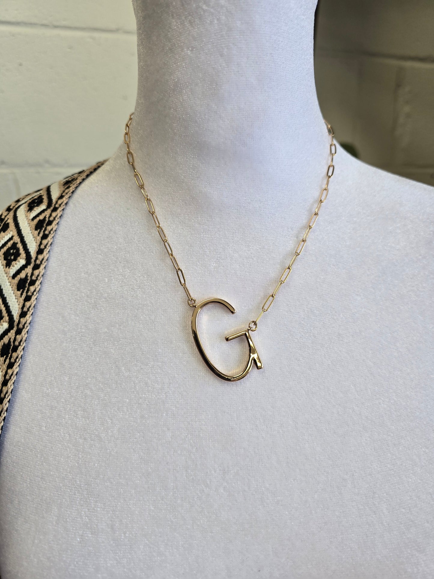 Large Sideways Goldtone Initial Necklace