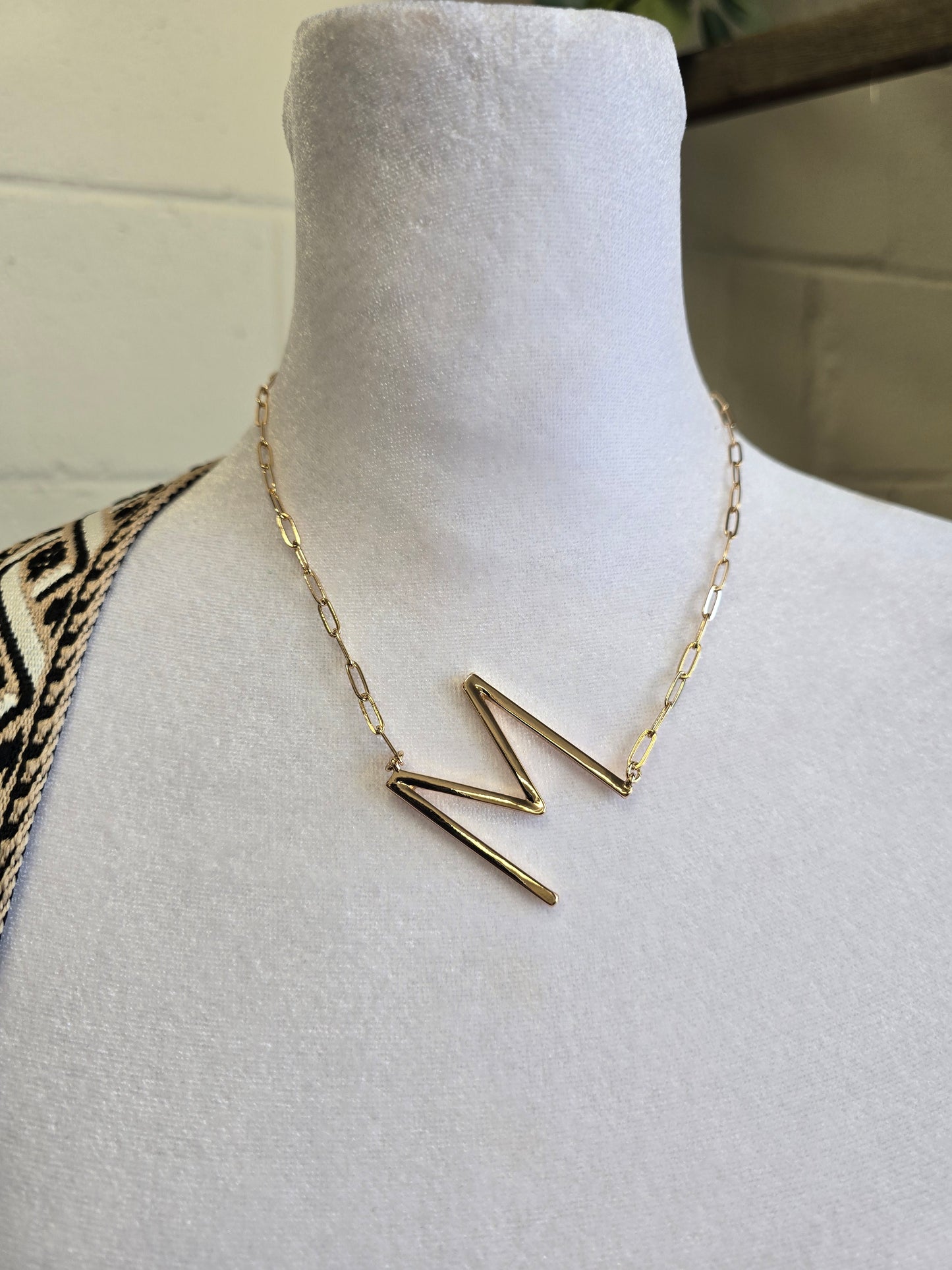 Large Sideways Goldtone Initial Necklace