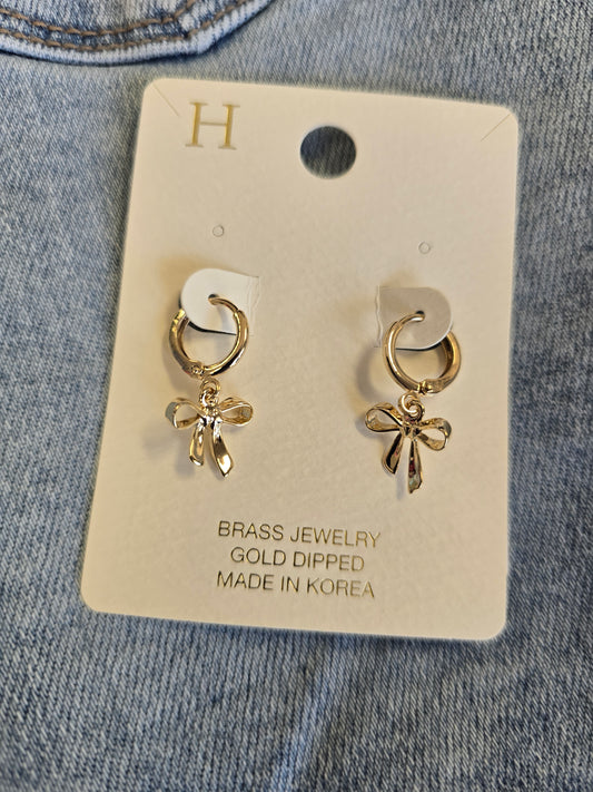 Bow Dangling Huggie Hoops