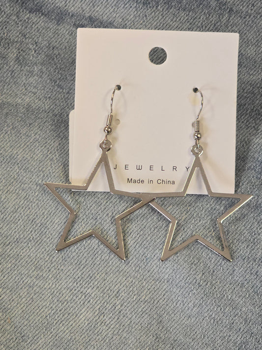 Silvertone Star Dangle Earrings
