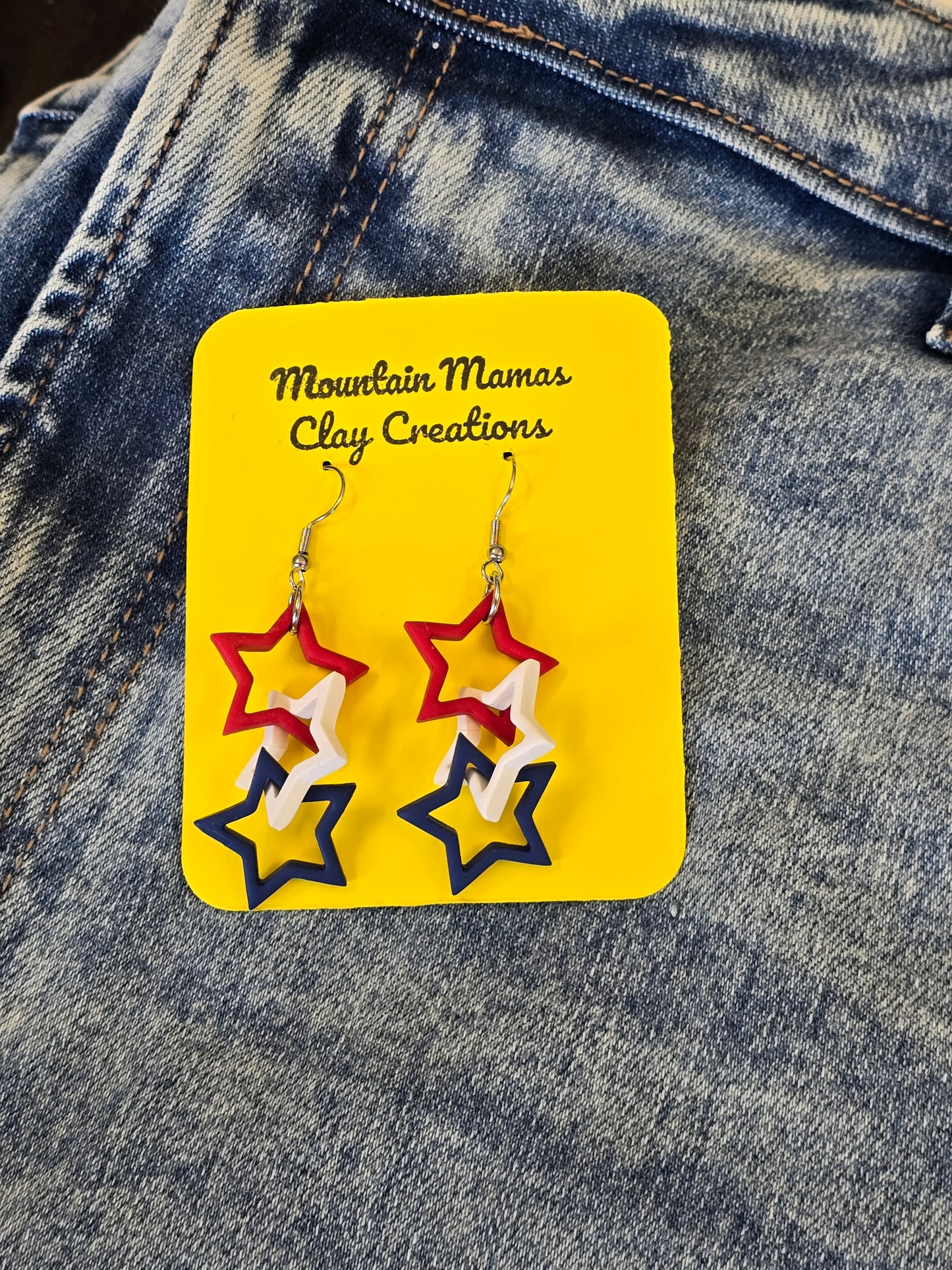 Clay Red White & Blue Star Cascade Earrings
