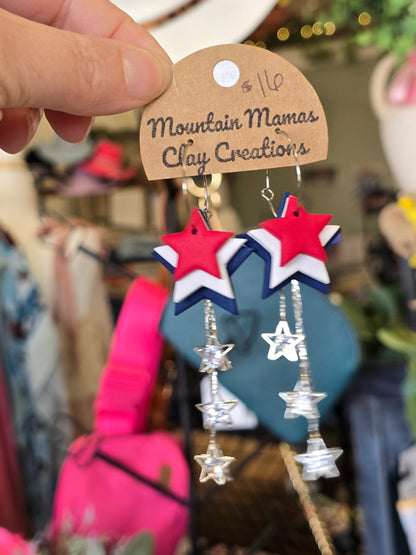 Clay Patriotic Shooting Star Hoop Earrings