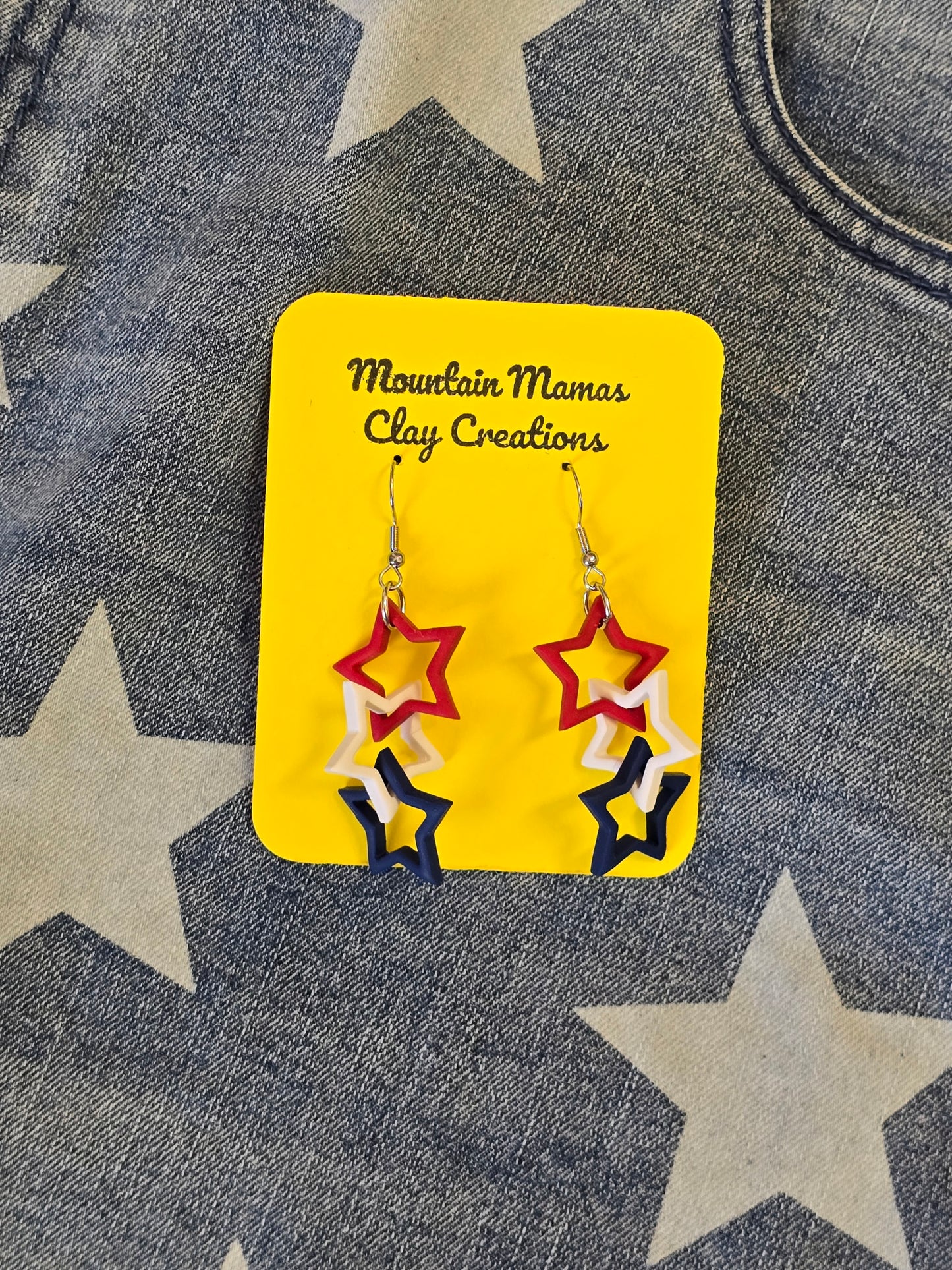 Clay Red White & Blue Star Cascade Earrings
