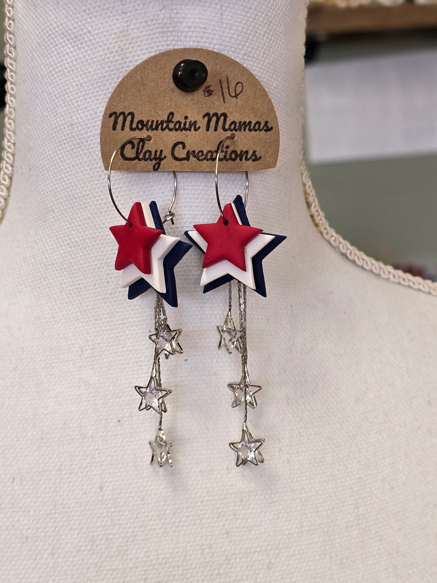 Clay Patriotic Shooting Star Hoop Earrings