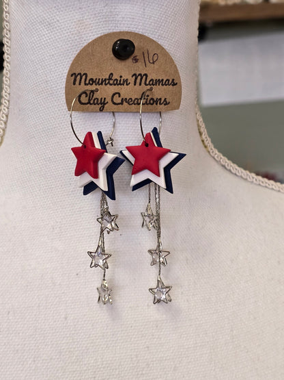 Clay Patriotic Shooting Star Hoop Earrings