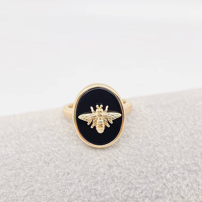 Natural Stone Golden Bee Opening Adjustable Ring