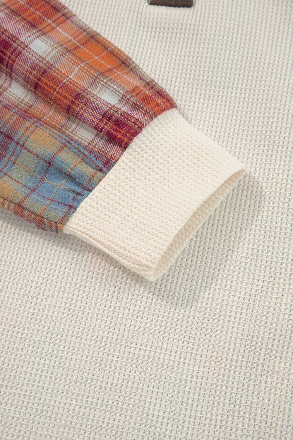 Waffle Stripe Plaid Patch Henley Knit Top | S-4X