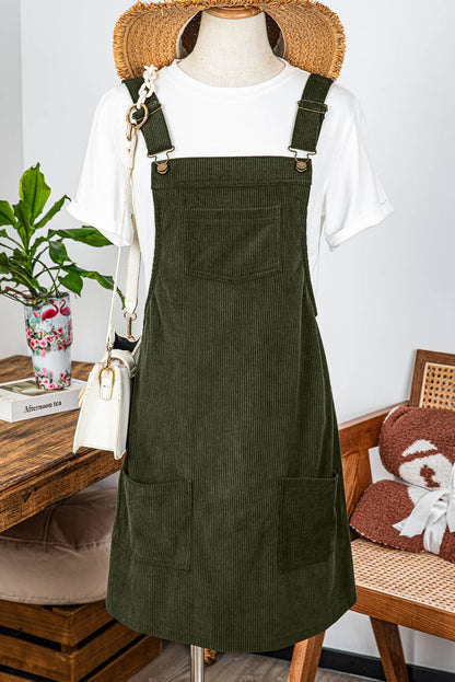 Fashion-W Front Pockets Sleeveless Corduroy Overall Dress