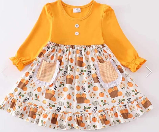 Orange Pumpkin Print Girl Dress