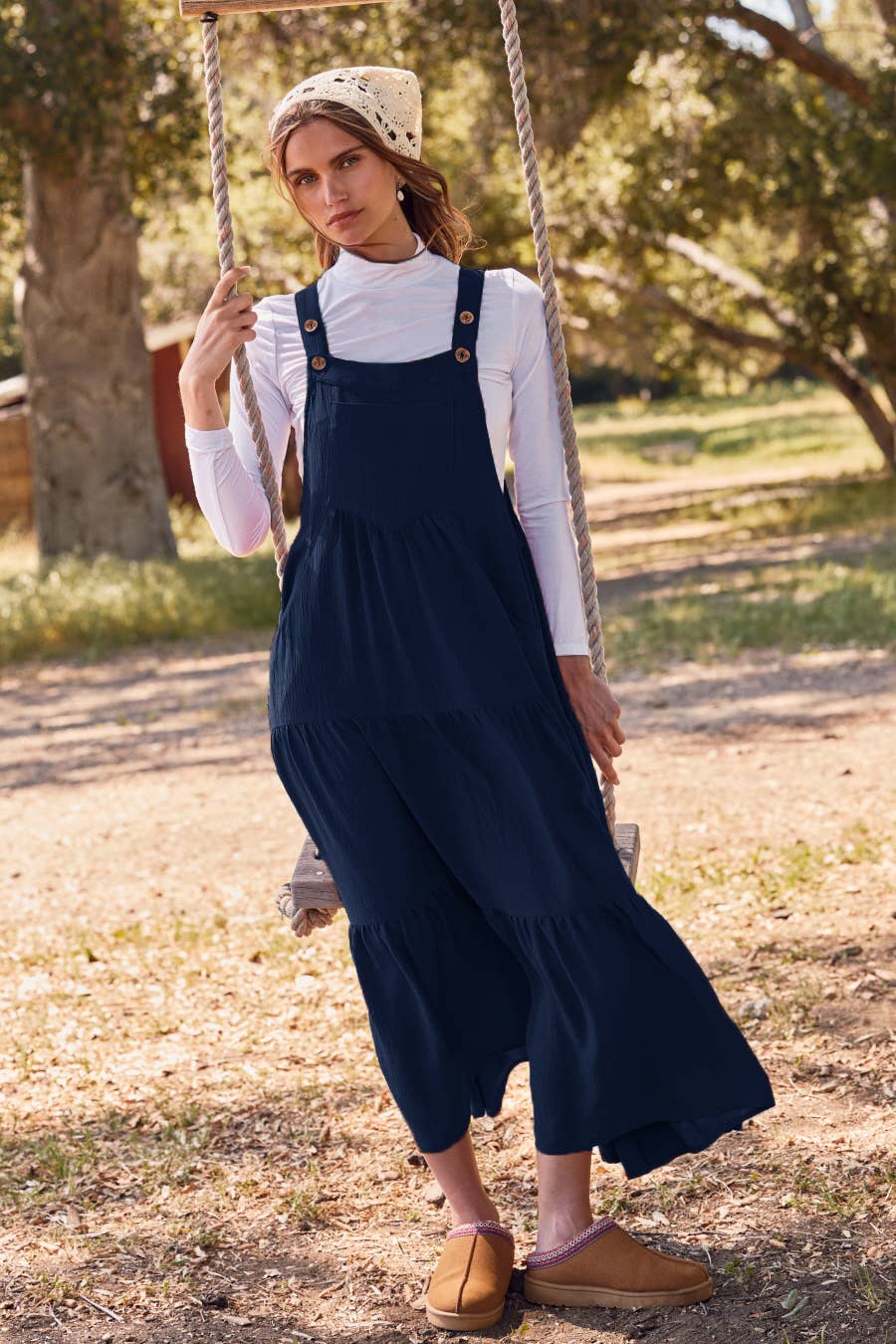 Solid Button Sling Tiered Midi Dress